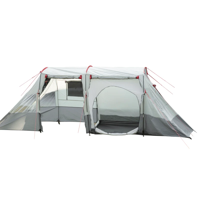 Outsunny Campingzelt, für 6-8 Personen, zwei Räume, Lampenhaken, mit Tragetasche, grau, 5,10x2,40x1,80m