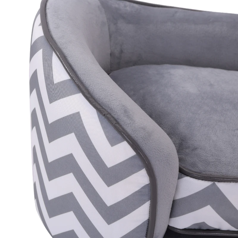 PawHut Sofá para animais de estimação acolchoado de madeira com almofadas grossas e bolso de armazenamento 68,5x40,5x40,5 cm Cinza