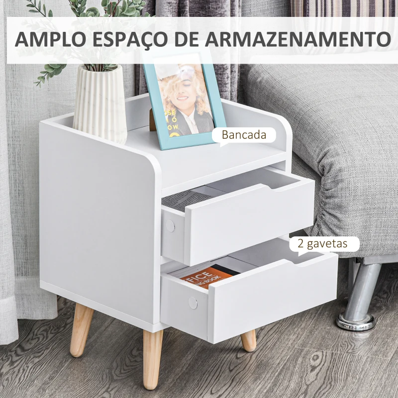 HOMCOM Mesa de cabeceira polivalente com 2 gavetas espaçosas 33x28x42 cm