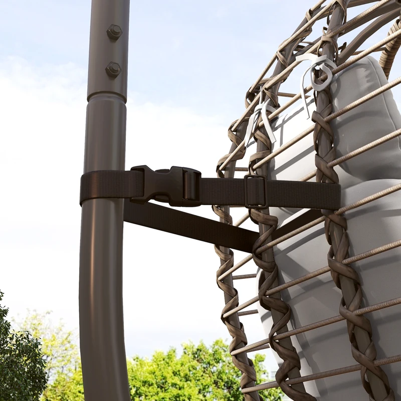 Outsunny Sedia Sospesa in Rattan a Uovo con Cuscino e Poggiatesta, Altezza Regolabile e Seduta Richiudibile, Grigio