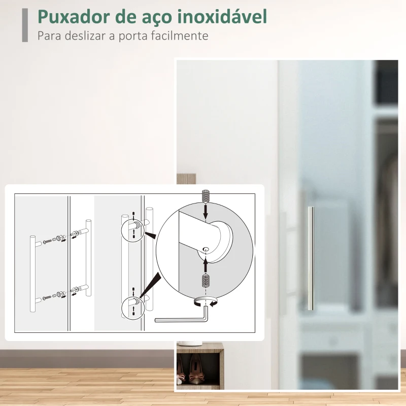 HOMCOM Porta de Correr de Vidro 77,5x205 cm Porta de Correr de Vidro com Trilho Translúcida