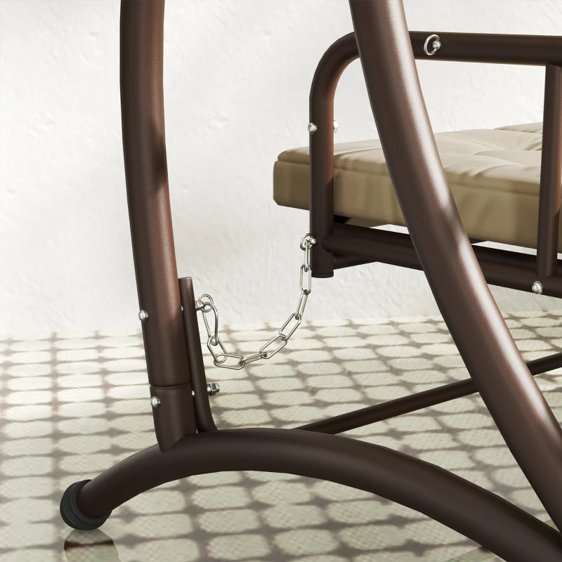 Outsunny Columpio de Jardín de 3 Plazas Convertible en Cama con Toldo Ajustable UPF30+ y Cojines 200x120x175 cm Caqui