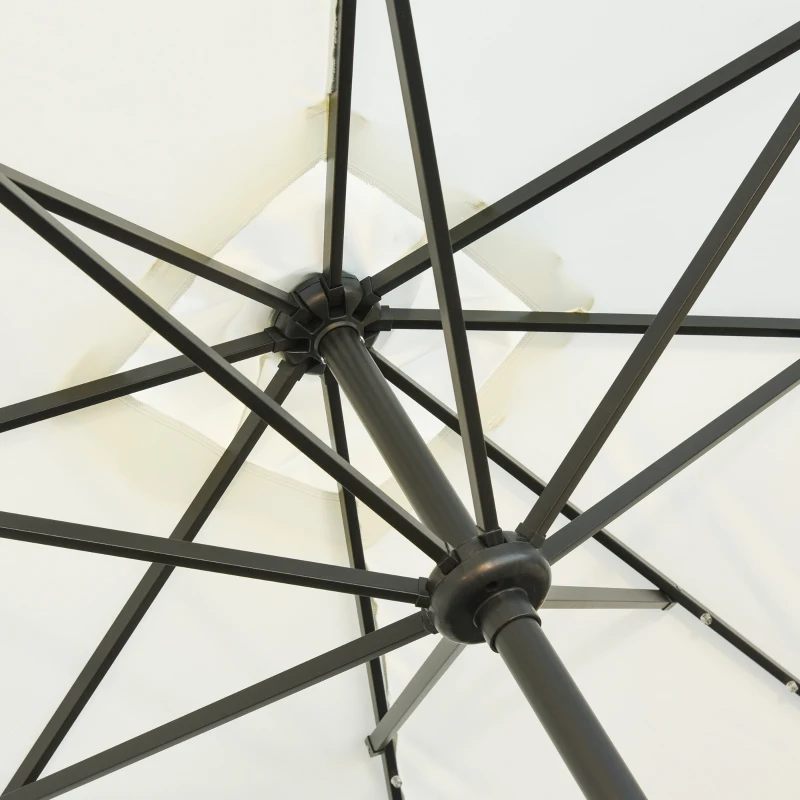 Outsunny Parasol de Terraza Exterior 268x205x248 cm con Techo Inclinable hasta 45° Luces LED Solares y Manivela Blanco Crema