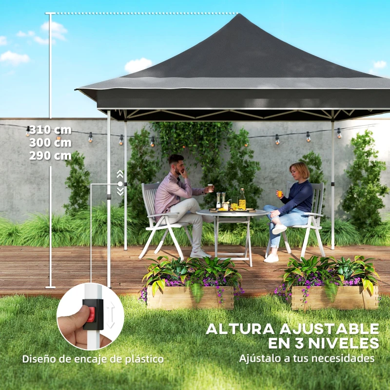 Outsunny Carpa Plegable 3,5x3,5x3 m con Mosquitera Altura Ajustable y Protección UPF50+ con Bolsa de Transporte Gris Oscuro