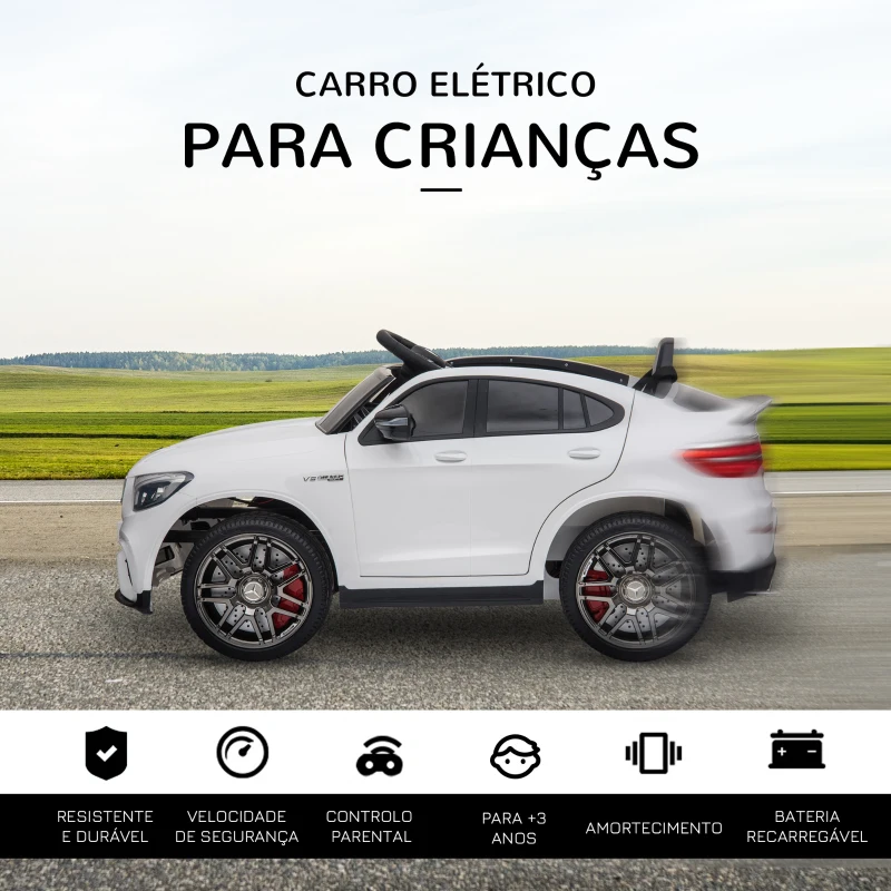 HOMCOM Carro Elétrico Mercedes AMG 12V para Crianças de 3-5 Anos com Controle Remoto Música Luzes Abertura da Porta 115x70x55cm Branco