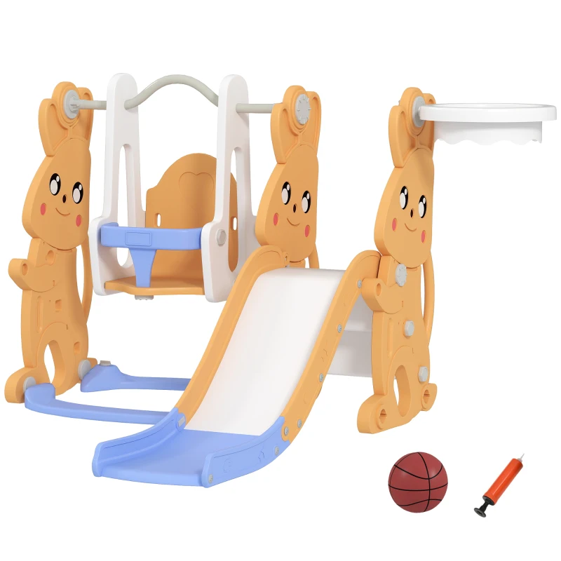 AIYAPLAY Tobogán Infantil con Columpio con Barandilla y Canasta 4 en 1 para Niños de +18 Meses 147,5x160x107 cm Naranja