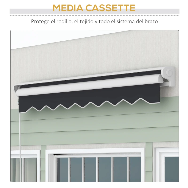 Outsunny Toldo Eléctrico Retráctil y Manual 250x200 cm Toldo Portátil con Mando a Distancia Manivela Marco de Aluminio Gris