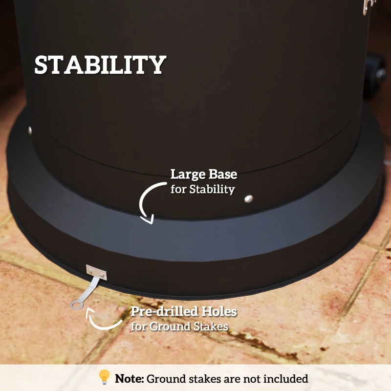 Outsunny 11 KW Freestanding Gas Patio Heater, Adjustable Outdoor Garden Propane Heater with Tip-Over Switch, Wheels, Pulse Ignition, Tank Room with Openable Door, Black