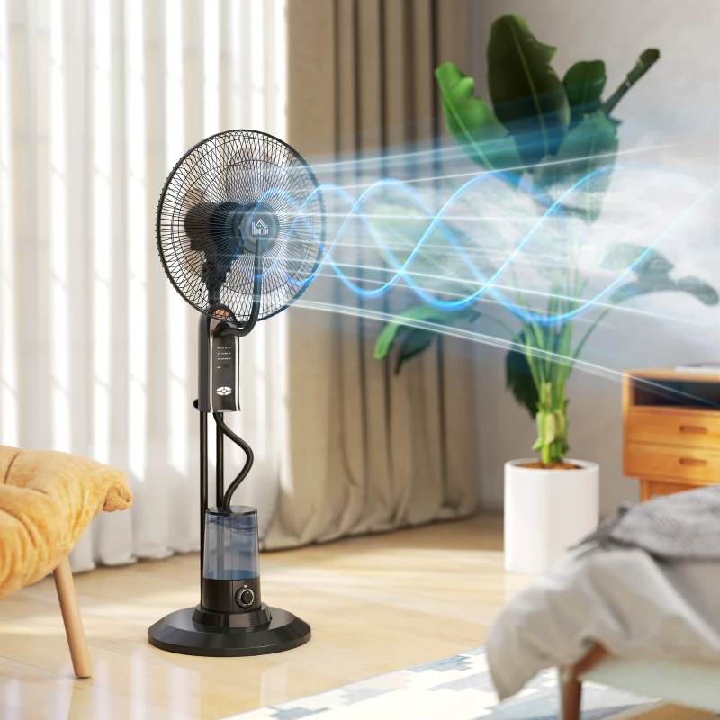 HOMCOM Pedestal Fan with Water Mist Spray, Spray Misting Fan with 70° Oscillation, Tilt Head, 3 Speeds, 3 Modes, Adjustable Mist, 3.2L Water Tank, for Home, 120 cm