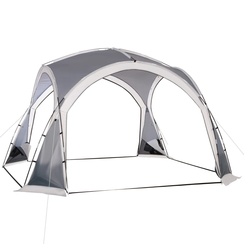 Outsunny Abrigo de Campismo para 3-4 Pessoas com 4 Telas Mosquiteiras 2 Painéis e Bolsa de Transporte  350x350x230 cm Cinza