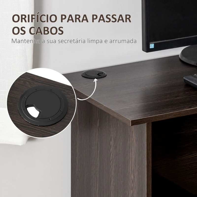 HOMCOM Secretária de Canto Mesa de Computador para Escritório Casa em Forma de L com Prateleiras 136x130x72 cm Marrom Escuro
