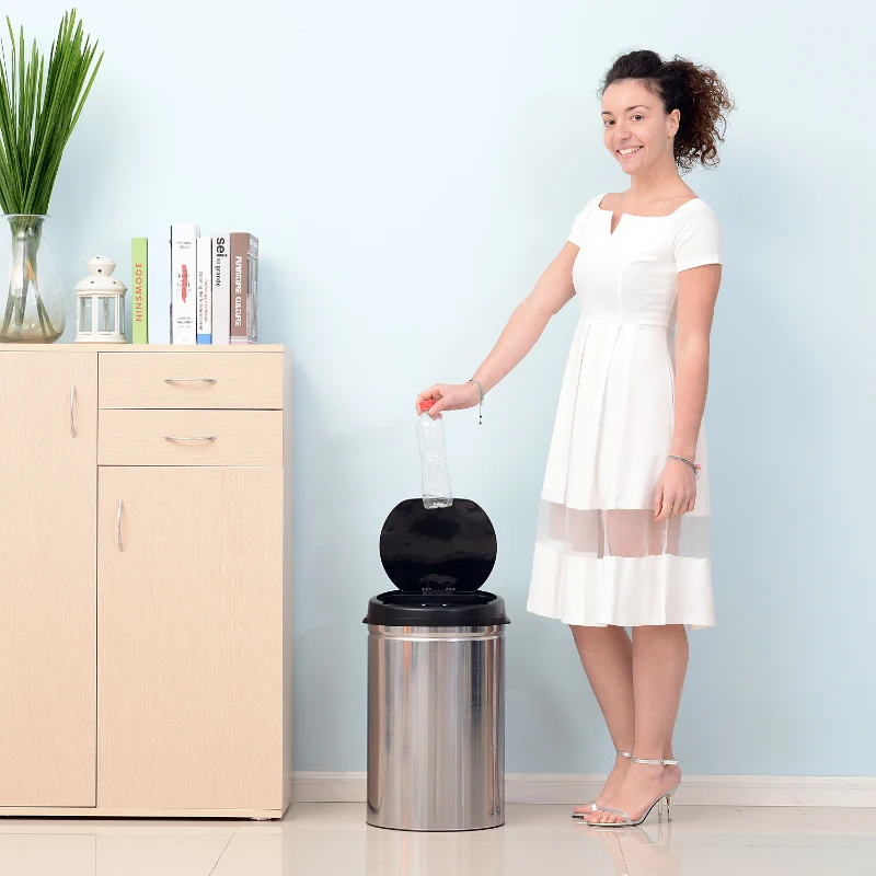 HOMCOM Balde de Lixo Inteligente de Aço Inoxidável 30L com Sensor Infravermelho de Abertura Automática Ø30,5x51,5cm Prata e Preto