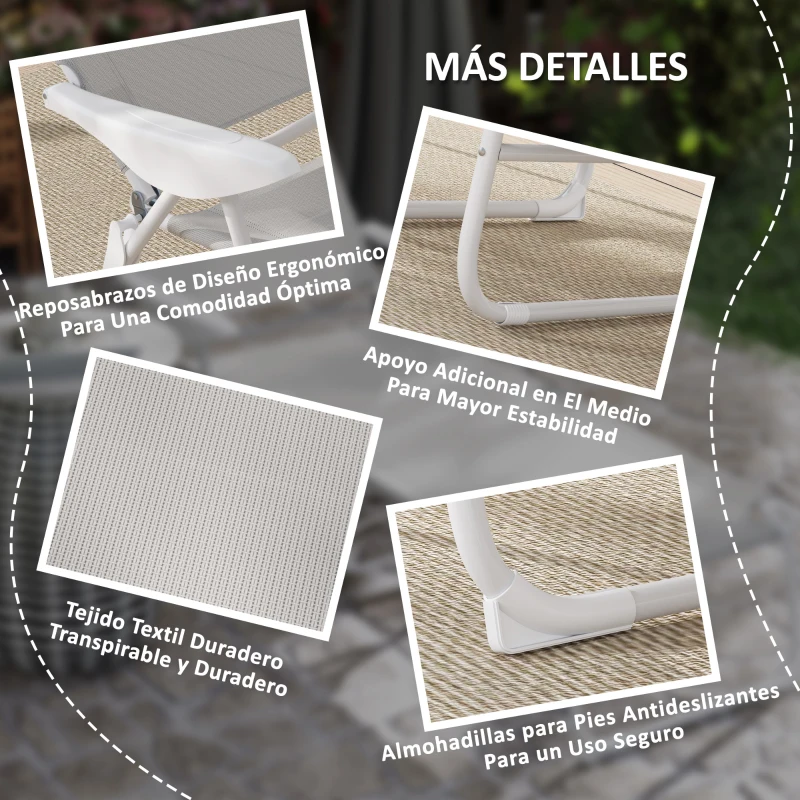 Outsunny Tumbona Plegable con Respaldo Ajustable Reposacabezas y Estructura de Metal 160x66x98 cm Gris y Blanco