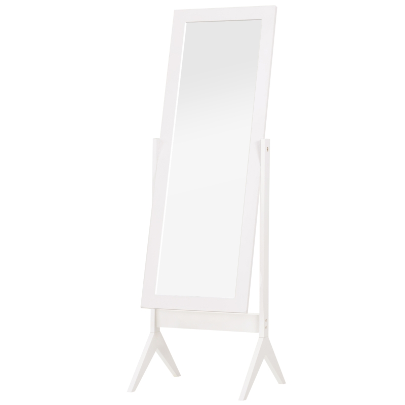 HOMCOM Espelho de maquilhagem de pé reclinável nórdico para quarto sala moldura de madeira 47x46x148 cm branco