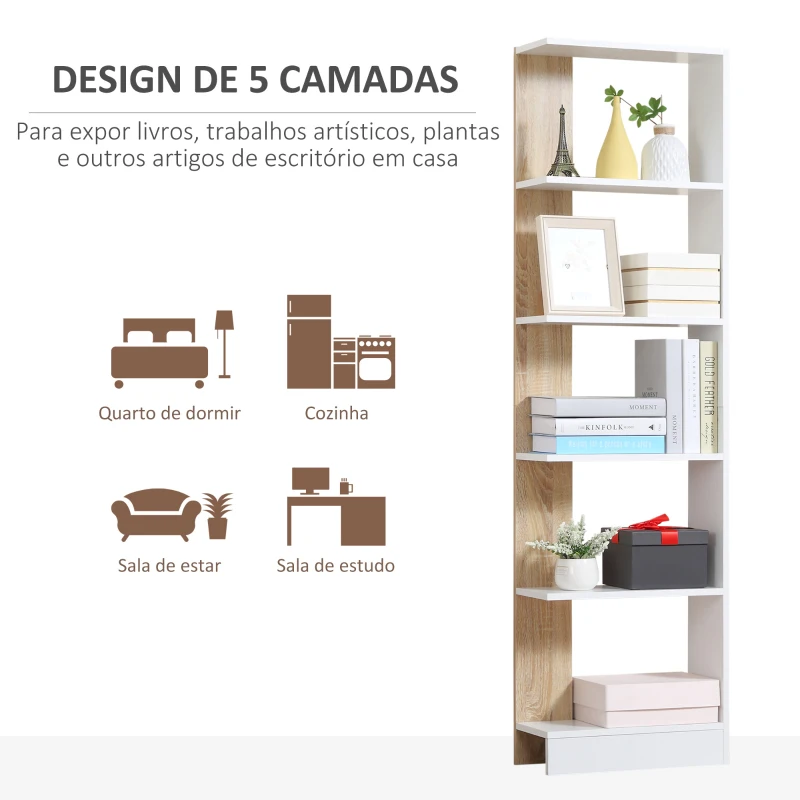 HOMCOM Estante de Armazenamento com 5 Prateleiras Estante Multiuso para Escritório  45x21x170cm Branco e Carvalho