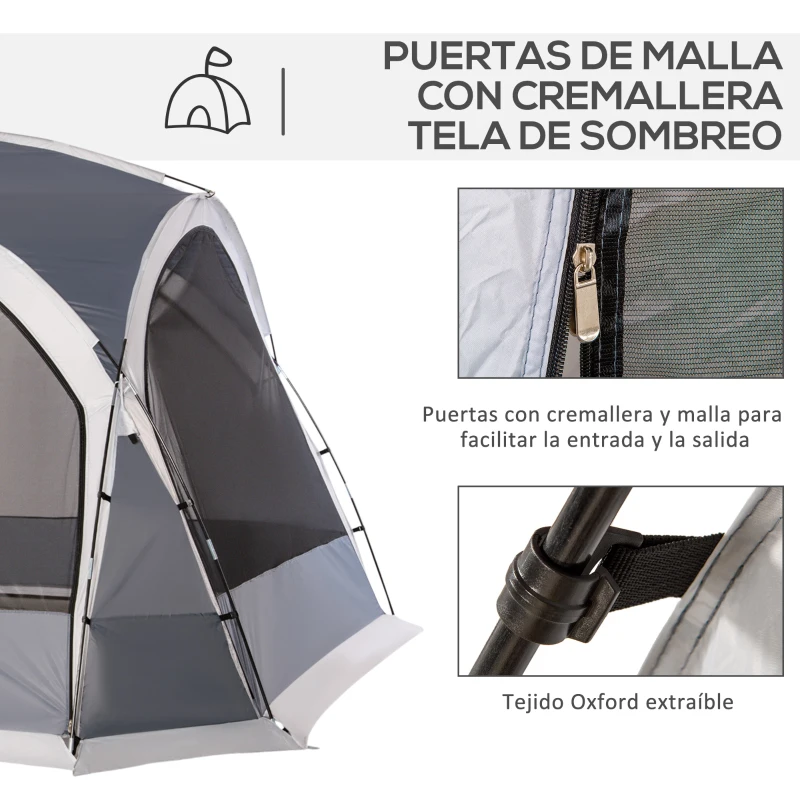 Outsunny Carpa Portátil de Camping para 6-8 Personas con 4 Mosquiteros Gancho y Bolsa Anti-UV 350x350x230 cm Gris y Blanco