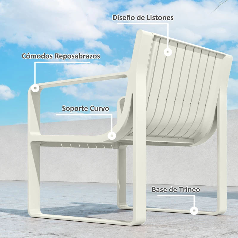 Outsunny Conjunto de Jardín de 5 Piezas con Sofá de 2 Plazas Sillones y Mesas Diseño de Lamas Polipropileno Impermeable Anti-UV