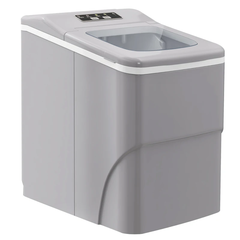 HOMCOM Machine à glaçons autonettoyante, 12kg en 24h, 9 glaçons en 8 minutes, ice maker Portable Avec cuillère et panier, capacité réservoir eau 1,8 L, pour la maison/cuisine/camping, PP argenté