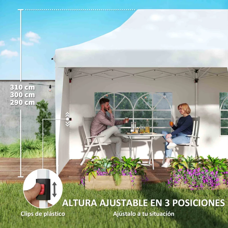 Outsunny Carpa Plegable 9x3x3 m con Altura Ajustable Paredes Laterales Ventanas Protección UV50+ y Bolsa de Transporte Blanco