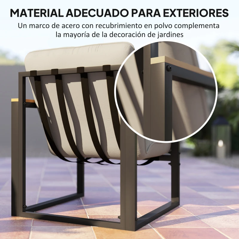 Outsunny Conjunto de Muebles de Jardín de 4 Piezas con Sofá de 2 Plazas y 2 Butacas con Cojines y Mesa de Centro de Vidrio Gris