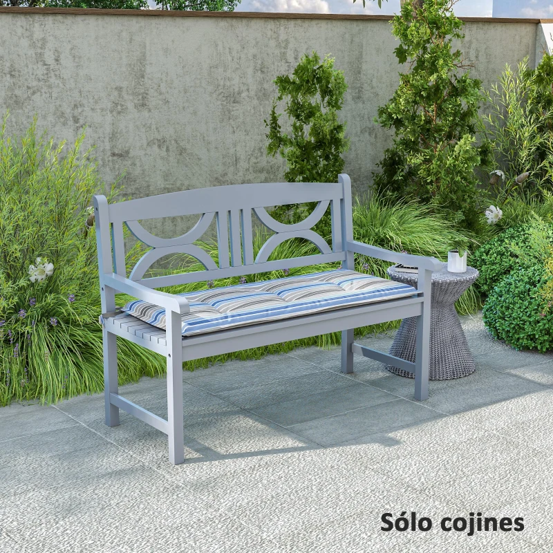 Outsunny Juego de 2 Cojines para Banco de Jardín con Relleno Grueso Diseño a Rayas y Cintas de Sujeción 120x50x5 cm Multicolor