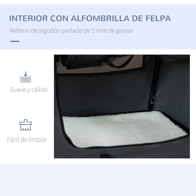 PawHut Transportín para Perros y Gatos Bolsa de Transporte para Mascotas Plegable con Cojín 60x41x41 cm Gris