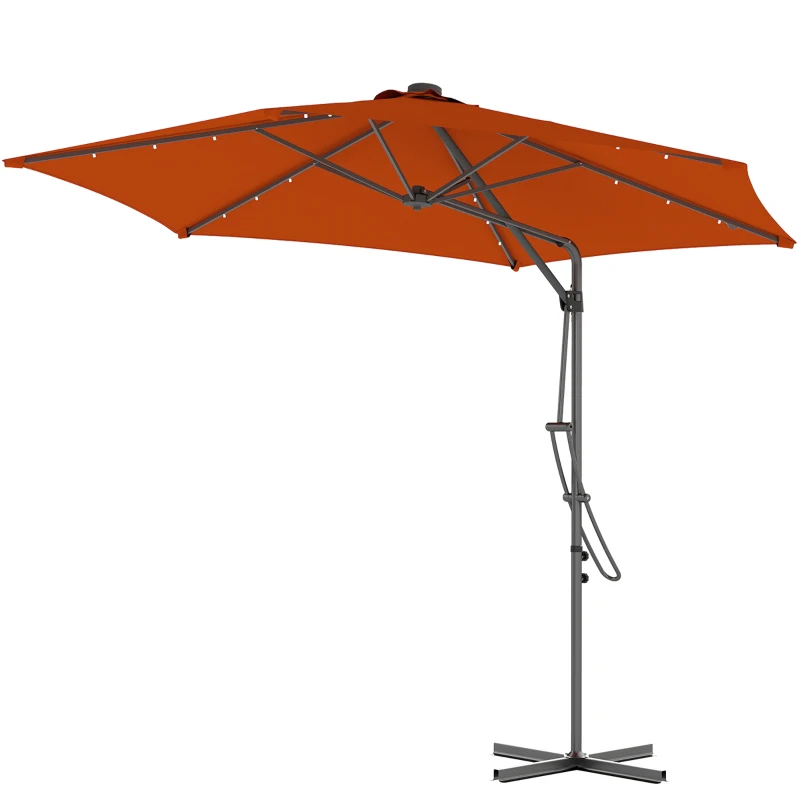 Outsunny 3(m) Solar LED Cantilever Parasol - Orange