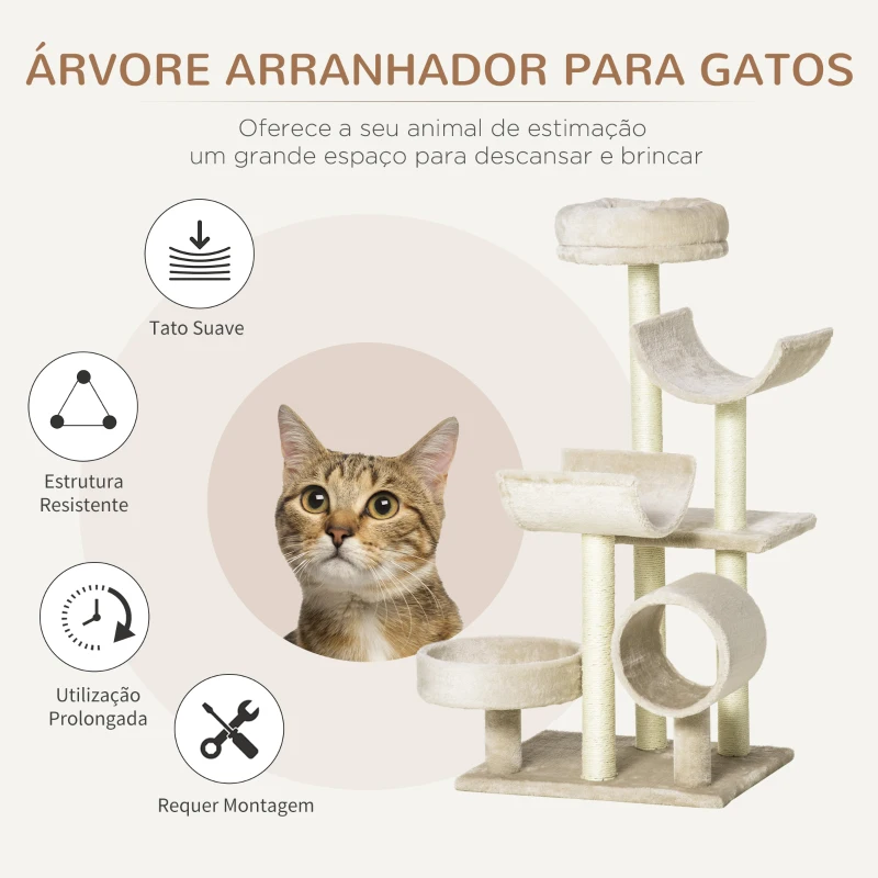 PawHut Árvore Raspador para Gatos Centro de atividades para gatos 50x40x105cm Sisal Natural
