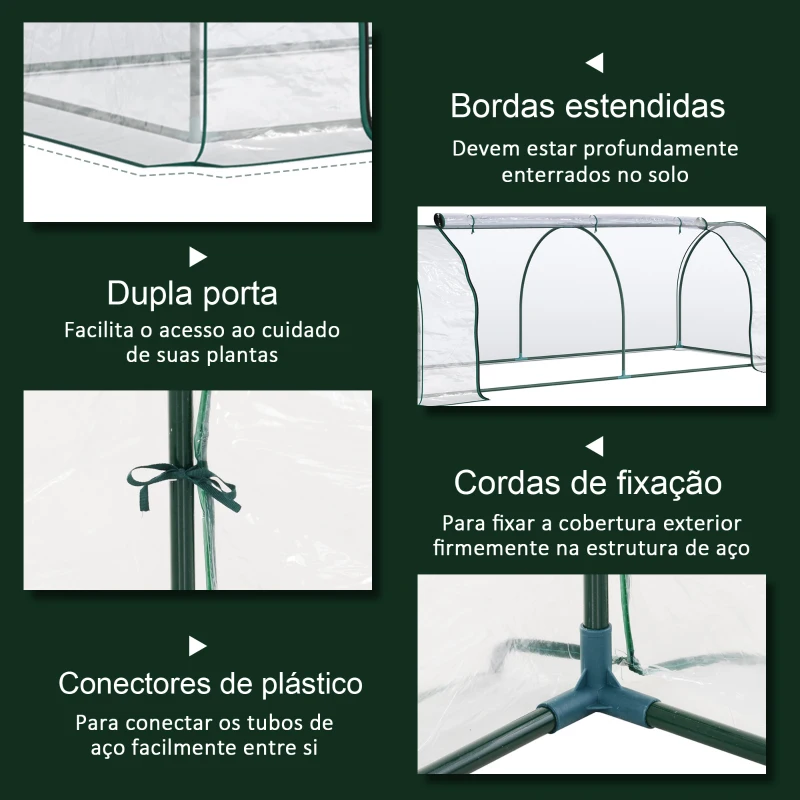 Outsunny Estufa transparente para jardim ou terraço para cultivo de plantas e flores com porta zip 250x100x80cm PVC