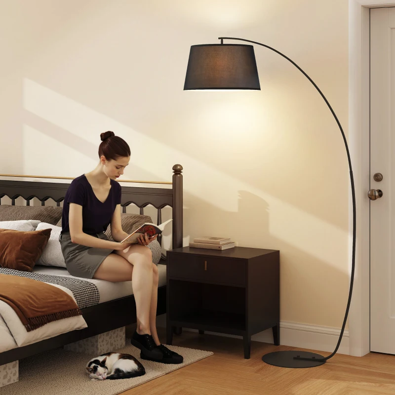 HOMCOM Lampa de Podea tip Arc cu Abajur din Tesatura Comutator cu Pedala Negru