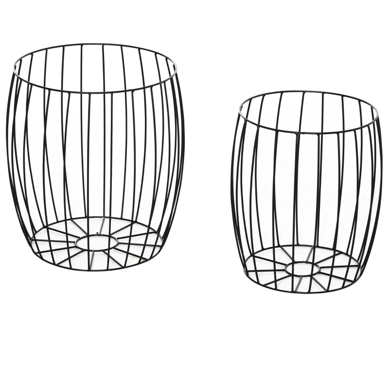 Outsunny 3er-Set Couchtische Beistelltische Gartentisch Retro Metallkorb Drahtkorb Garten Satztisch Gartenmöbel Outdoor Balkon Metall Natur+Schwarz 3 Größen