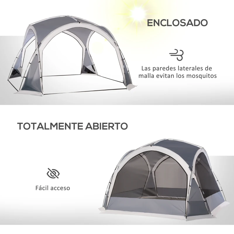 Outsunny Carpa Portátil de Camping para 6-8 Personas con 4 Mosquiteros Gancho y Bolsa Anti-UV 350x350x230 cm Gris y Blanco