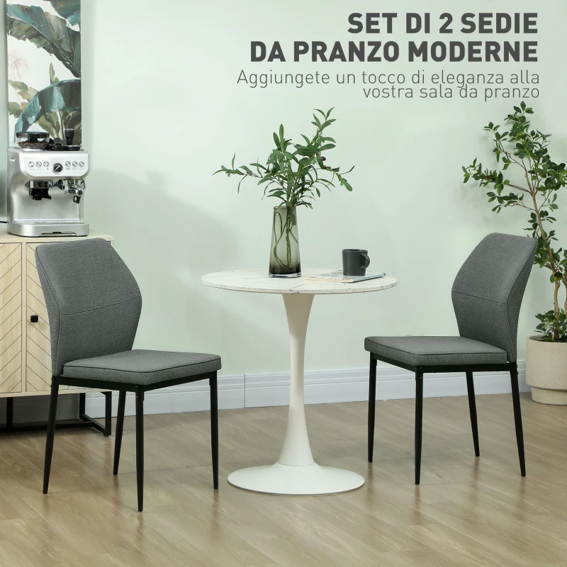 HOMCOM Set 2 Sedie da Pranzo Imbottite in Velluto con Schienale Ergonomico Senza Braccioli, Grigio