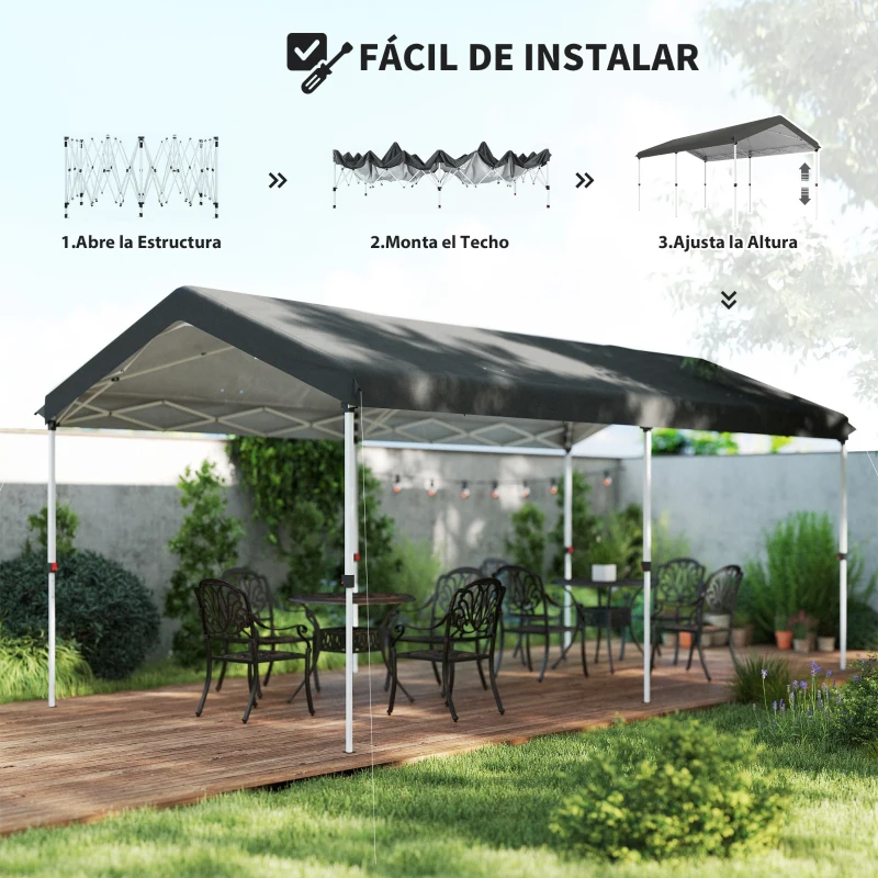 Outsunny Carpa Plegable 6x3 m con Altura Ajustable en 3 Niveles Protección UV50+ y Bolsa de Transporte Blanco