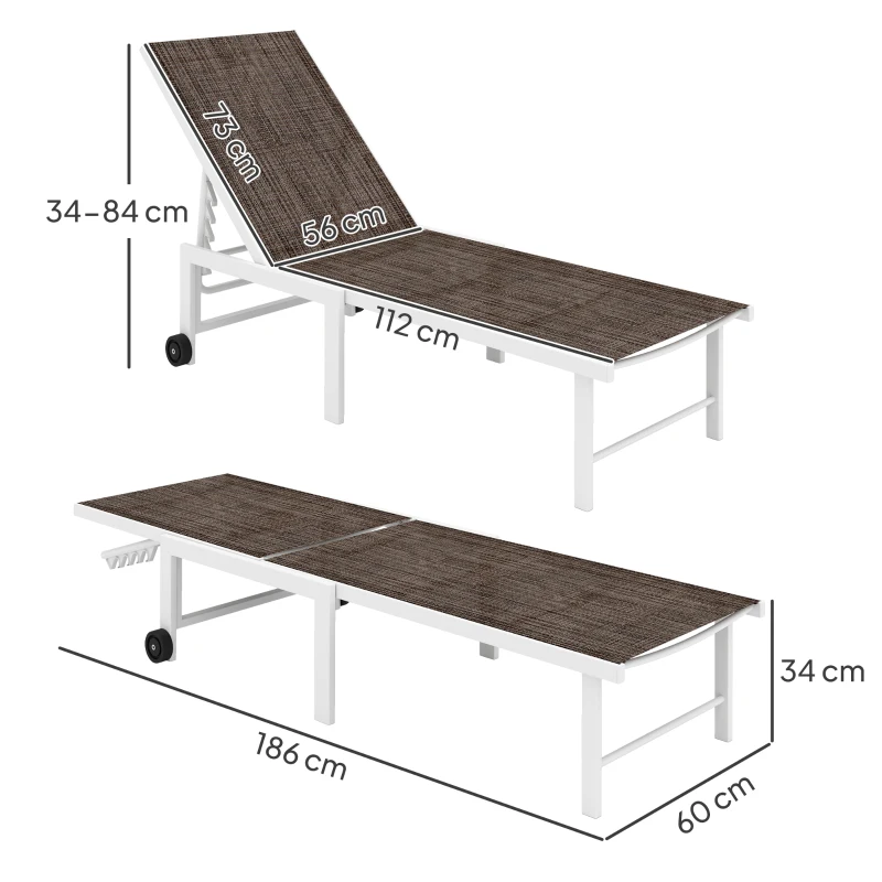 Outsunny Tumbona Reclinable de Jardín Exterior con Ruedas Respaldo Ajustable en 5 Posiciones y Marco de Acero 166 Marrón
