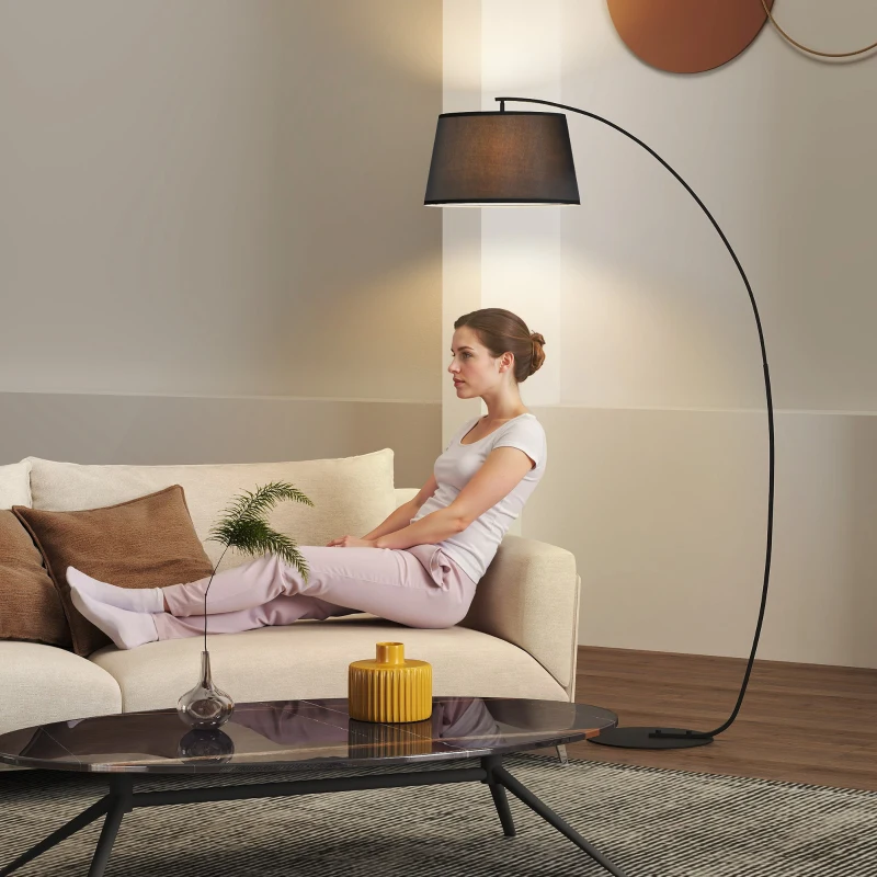 HOMCOM Lampa de Podea tip Arc cu Abajur din Tesatura Comutator cu Pedala Negru