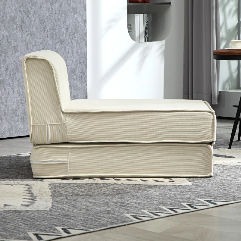 HOMCOM Sofá cama plegable con respaldo capitoné sillón convertible cama supletoria sala oficina Blanco Crema
