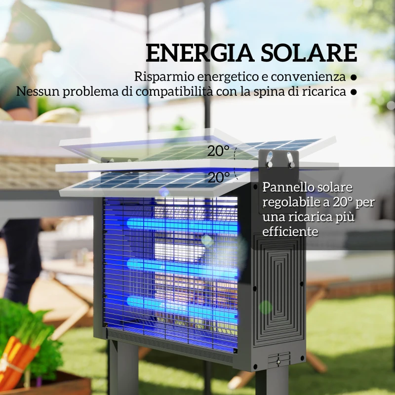 Outsunny Lampada Antizanzare per Esterno a Energia Solare con 60 LED e Rete di Protezione, Nero