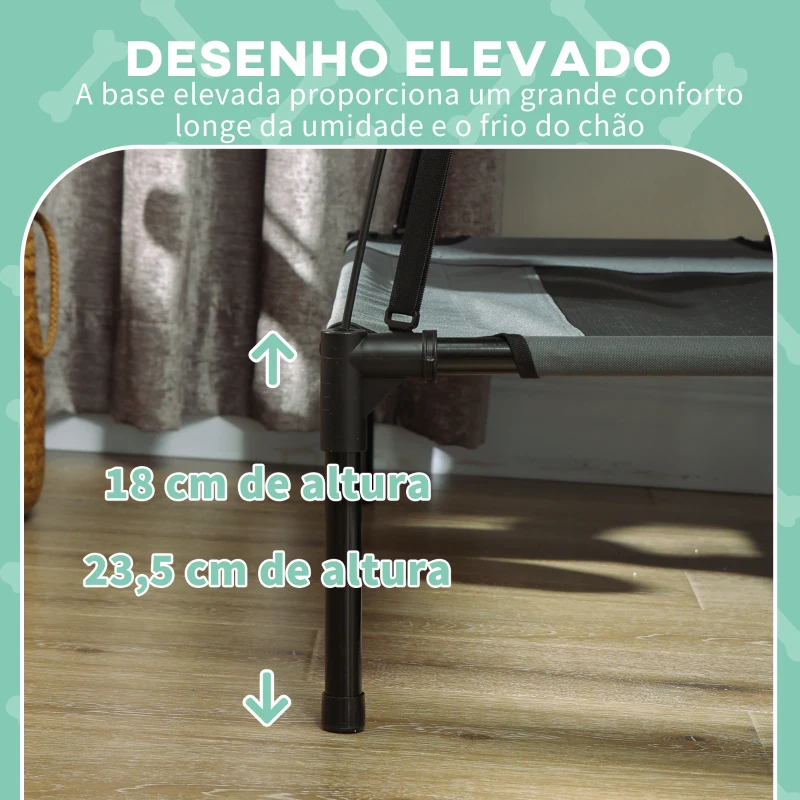 PawHut Cama elevada para animais de estimação Portátil com tecido respirável de toldo removível para interior e exterior 122x92x108 cm cinza