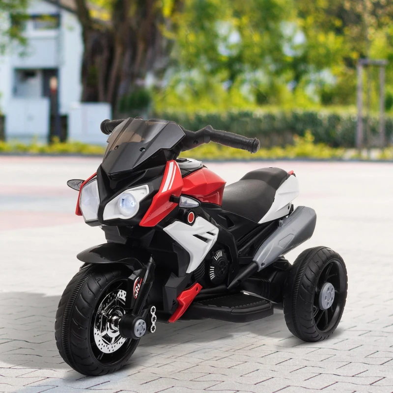 HOMCOM Kids Electric Motorcycle Ride-On Toy, with Three Wheels, Music, Horn, Lights, Red