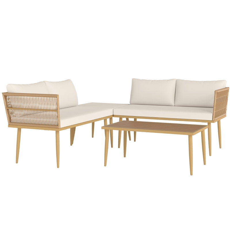Outsunny Conjunto de Jardín de Ratán Sintético de 4 Piezas con Sofás Modulares Mesa Auxiliar y Cojines Natural