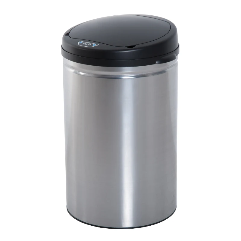 HOMCOM Balde de Lixo Inteligente de Aço Inoxidável 30L com Sensor Infravermelho de Abertura Automática Ø30,5x51,5cm Prata e Preto