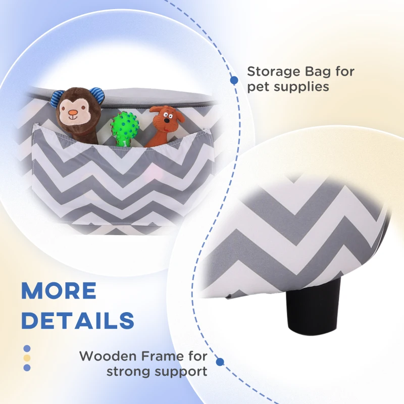 PawHut Sofá para animais de estimação acolchoado de madeira com almofadas grossas e bolso de armazenamento 68,5x40,5x40,5 cm Cinza