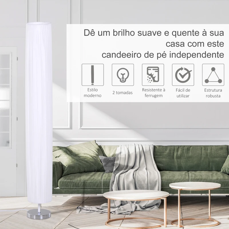 HOMCOM Candeeiro de Pé Moderno com Interruptor de Pé e Base de Aço Inoxidável Ø15x120 cm Branco