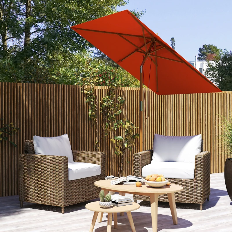Outsunny 2m Tilting Wooden Pole Parasol - Orange