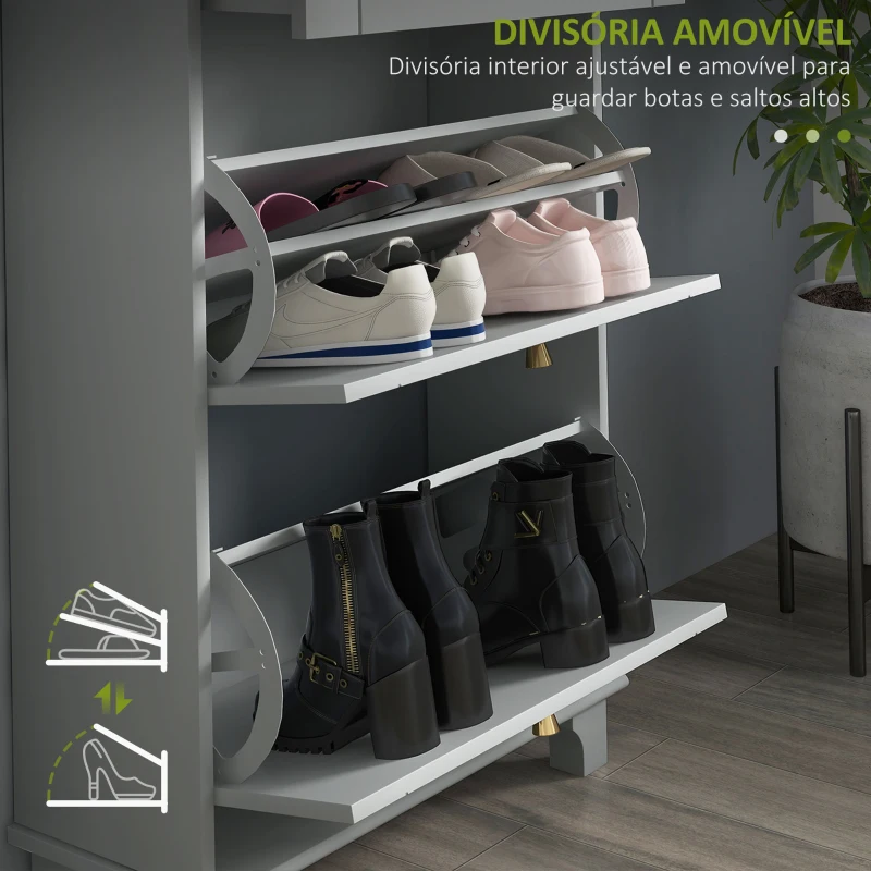 HOMCOM Sapateira Móvel Sapateira Estreita com 2 Portas e 1 Gaveta para 8 Pares de Sapatos 60x23,5x98,5 cm Cinzento
