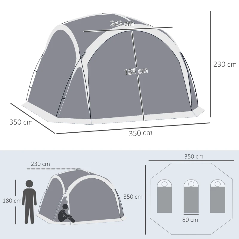 Outsunny Abrigo de Campismo para 3-4 Pessoas com 4 Telas Mosquiteiras 2 Painéis e Bolsa de Transporte  350x350x230 cm Cinza