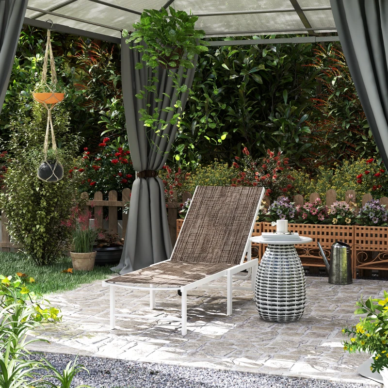 Outsunny Tumbona Reclinable de Jardín Exterior con Ruedas Respaldo Ajustable en 5 Posiciones y Marco de Acero 166 Marrón