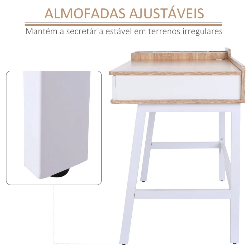 HOMCOM Secretária para Computador com Gaveta Prateleira Compartimentos Arrumação 100x55x81,5 cm Madeira e Metal