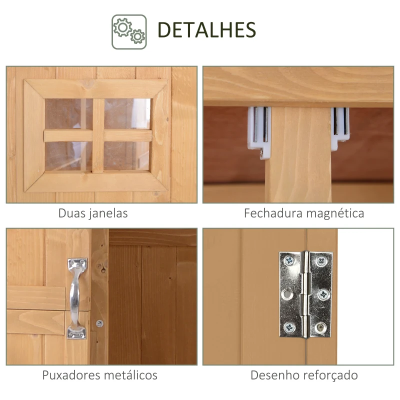 Outsunny Abrigo de Jardim para Ferramentas Armário de Madeira para Exterior com Prateleira Dupla Porta Janelas e Teto Asfáltico 127,5x50x164cm Madeira
